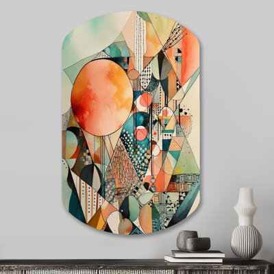 Joyful Geometric II - Landscapes Asymmetrical Print on Metal, Modern Cylinder Metal Wall Decor