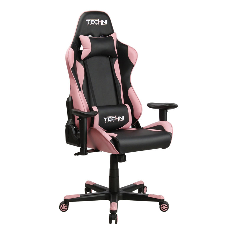 Pink and Black Ergonomic Faux Leather Adjustable Gaming Chair