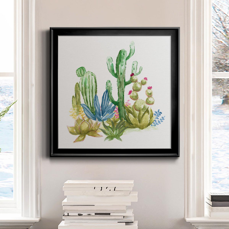 Cactus Vignette II - peinture sur toile encadrée, H 17,5 po x l 17,5 po x P 1,5 po, Noir