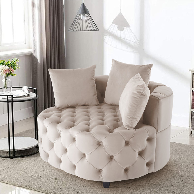 Fauteuil demi-tonneau en velours 36,6 po Keoka, Velours beige