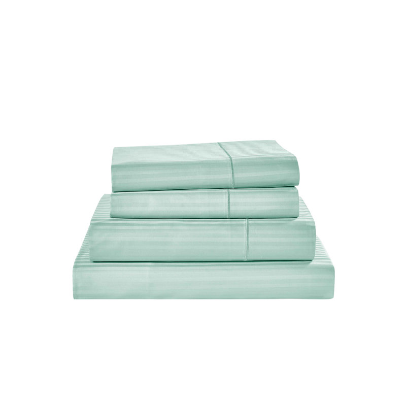 Bibb Home 1000 Thread Count Stripe Sheet Set - 100% Egyptian Cotton, Green, Queen