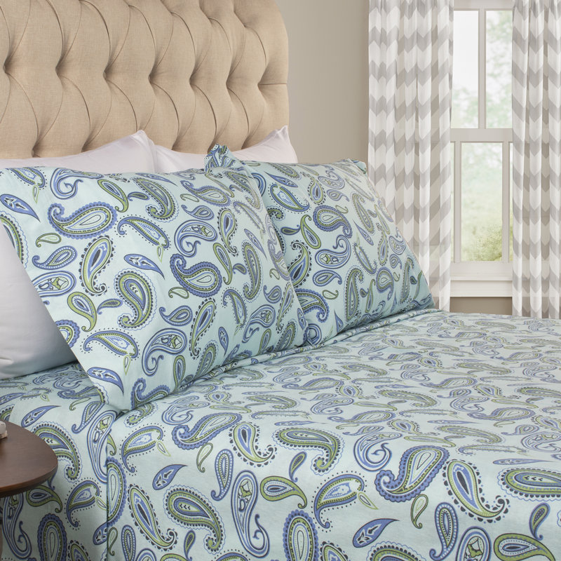Superior 100% Cotton Flannel Deep Pocket Paisley Printed Sheet Set, Full Sheet Set + 1 Fitted Sheet + 2 Pillowcases