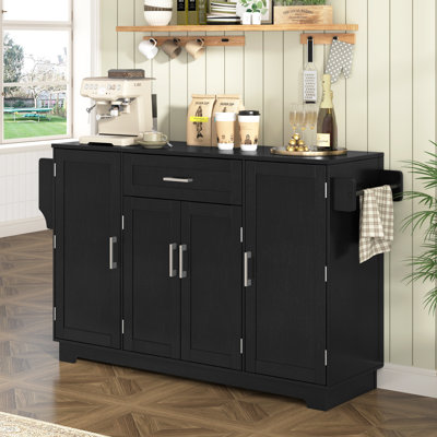 Buffet de 138 cm (54,3 po) avec 4 portes, 1 tiroir, étagères latérales et tringle - 138 x 40 x 83 cm (54,3 x 15,7 x 32,8 po) - MDF - 1 pièce - Noir - 4 portes, étagères latérales et tringle