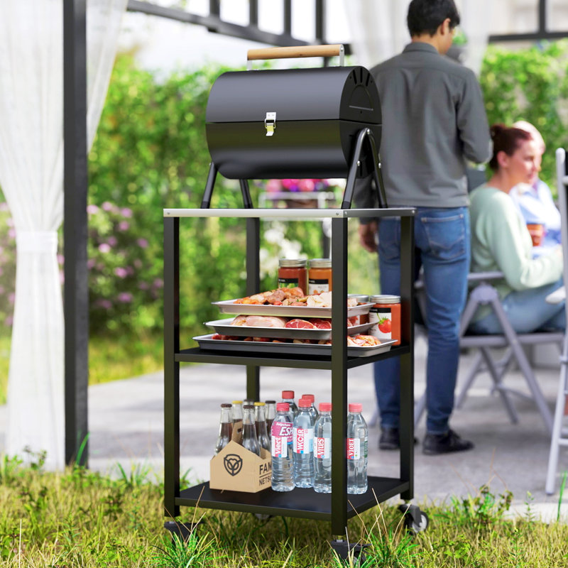 Chariot de barbecue extérieur, support de four à pizza avec plateau en acier inoxydable