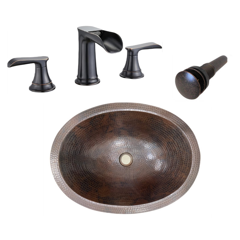 16" Oval Copper Bath Sink with Widespread Faucet & Drain