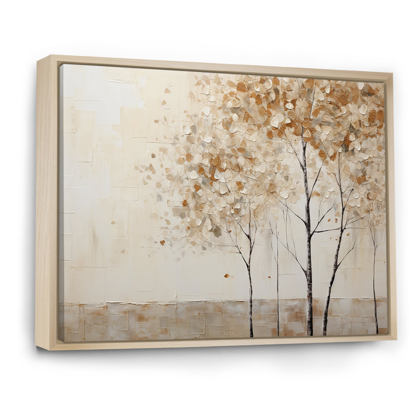 Harmonisation des arbres beiges IV sur toile, Cadre naturel flottant, H 34 po x l 44 po x P 1,5 po