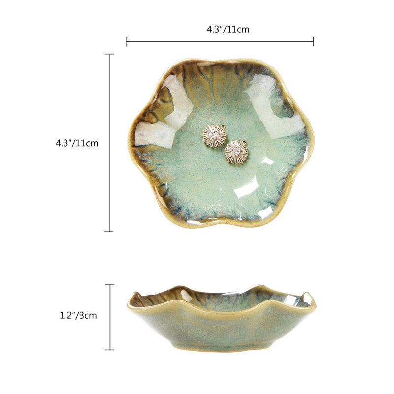 Porte-anneau en céramique de lotus, plateau à bibelot, porte-bijoux, boucles d'oreilles, plat décoratif pour coiffeuse, salle de bain