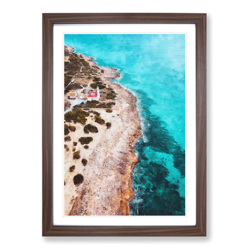 Lighthouse on the Coast of Spain - Picture Frame Graphic Art, 36cm H x 27cm W x 2cm D, Walnut Framed