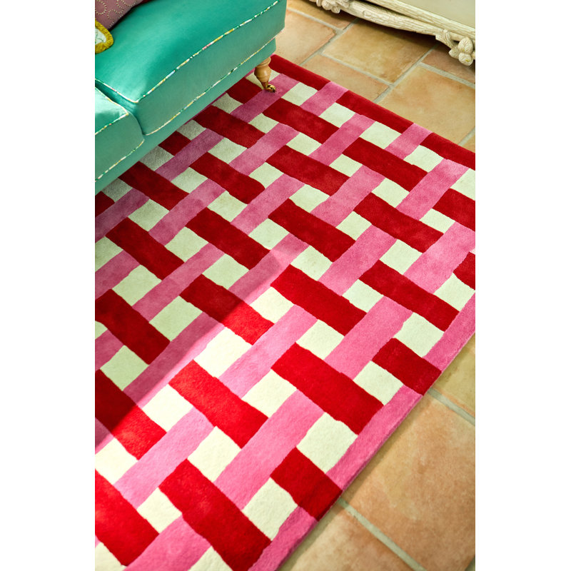 Hand Tufted Wool Geometric Area Rug in Coral/Rose, Rectangle 5'7" x 7'10"