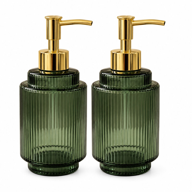 12.85 oz Vertical Fluted Glass Soap Dispenser（brown）, Green