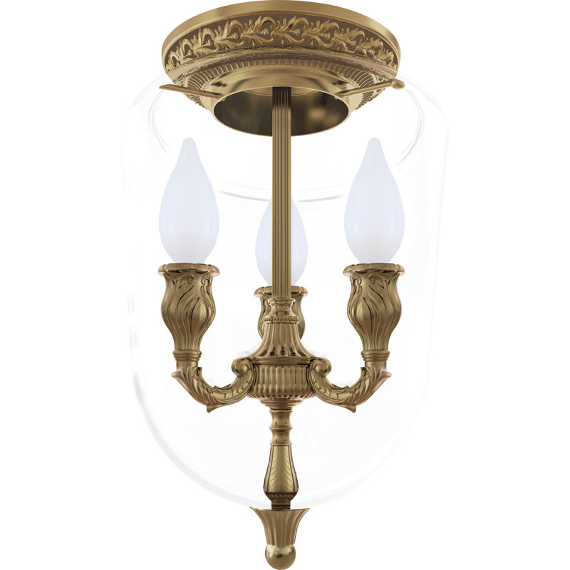 Fleischer Glass LED Semi Flush Mount, Antique Brass