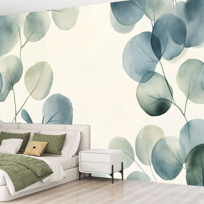 Peel and Stick Canvas Wallpaper Wall Mural Eucalyptus Leaves Shades Tones Botanical Elements Leaf Wall Art Self Adhesive and Removable