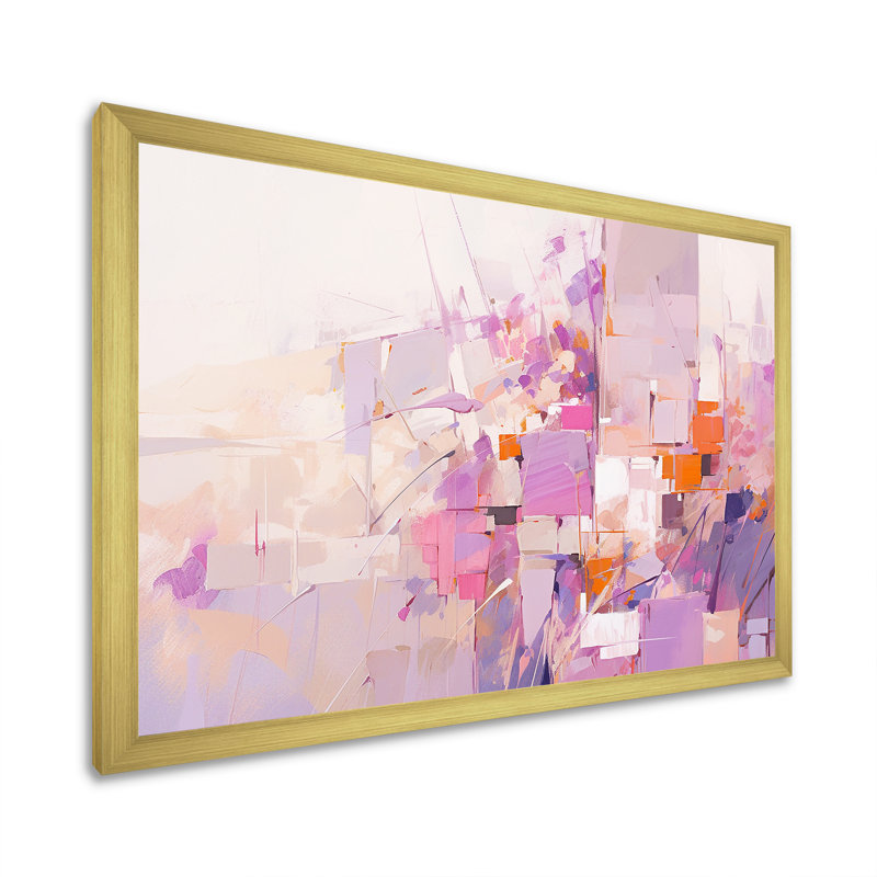 Rose et mauve, ombres abstraites - formes abstraites, art mural, salon, H 16 po x l 32 po x P 1 po, Cadre doré simple
