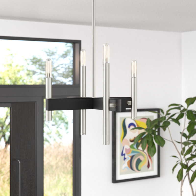 Lustre linéaire moderne à 4 lumières Azan, Nickel brossé