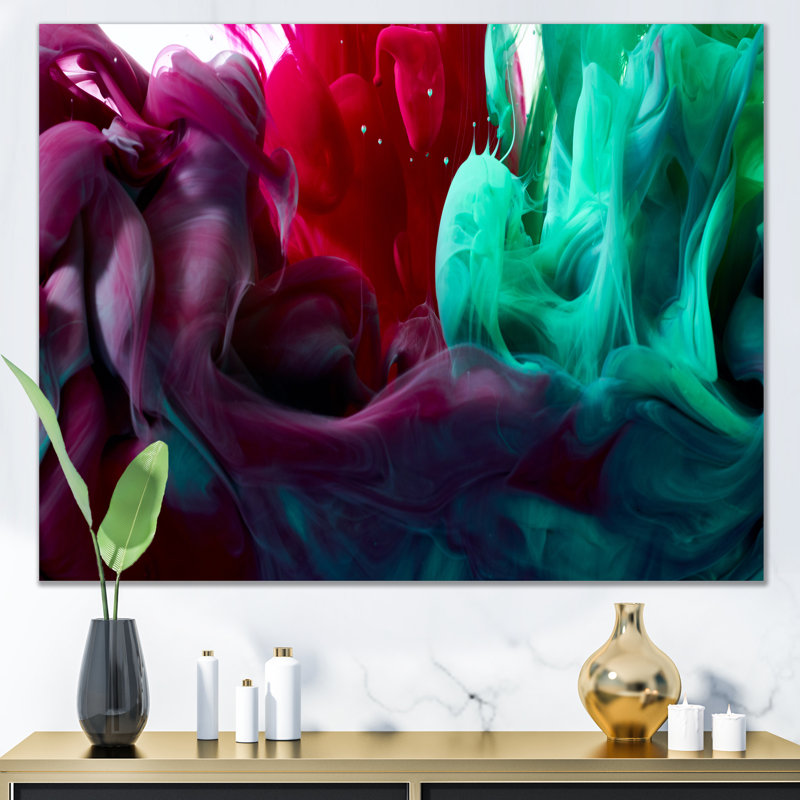 Encre liquide verte et rouge - reproduction d'art moderne sur toile, H 16 po x l 32 po x P 1 po, Toile tendue