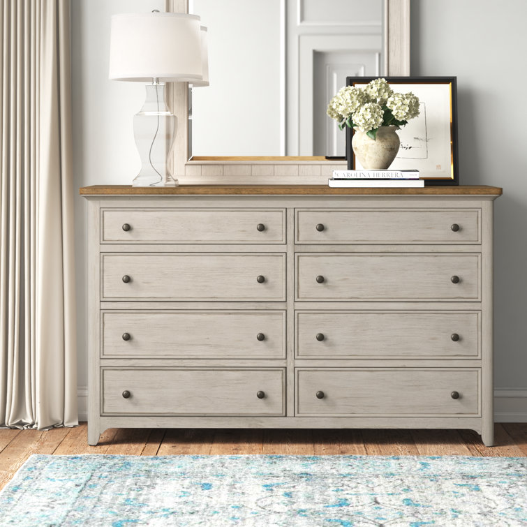 LINSY HOME White Double Dressers,Chest of 8 Drawers 