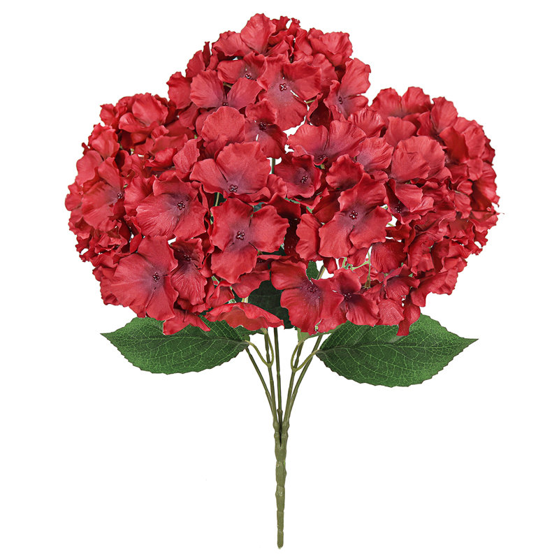 Bouquet de tiges de fleurs d'hortensia artificielles, Red