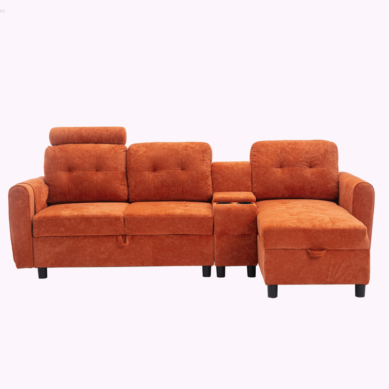 Gevena Upholstered 88.98'' Sofa, Orange Faux Leather