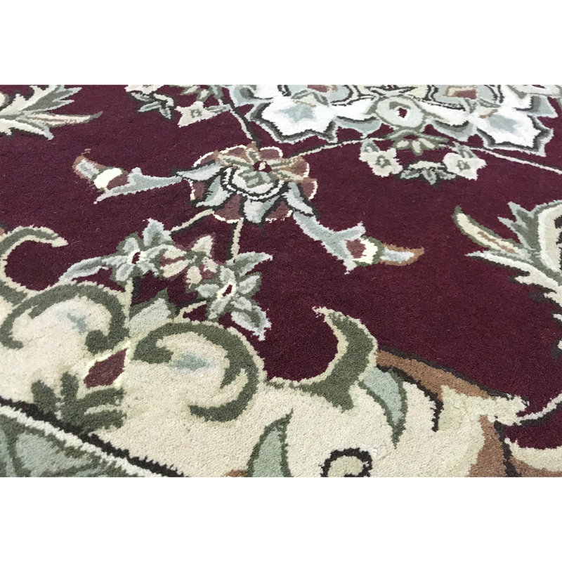 Wool Oriental Area Rug in Wine/Ivory
