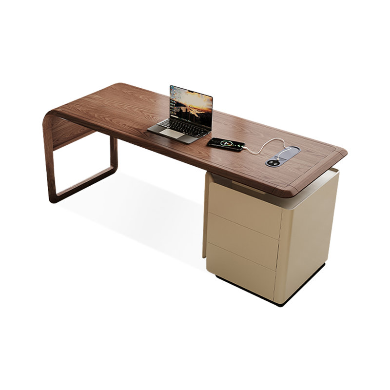 Bureaux rectangulaires en bois massif brun noyer + blanc, H 29,53 po x l 70,87 po x P 27,56 po