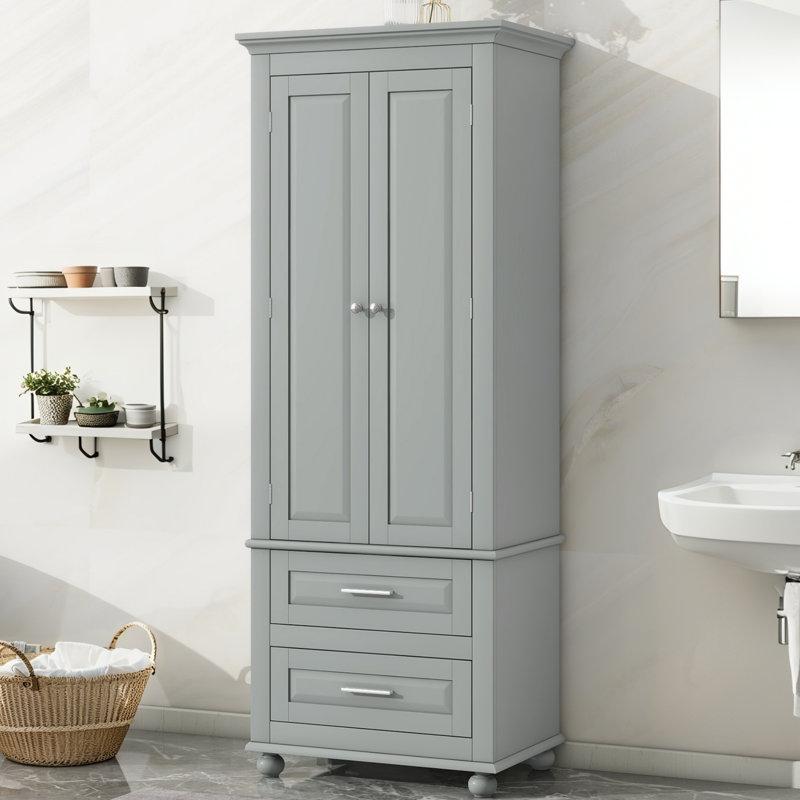Tall Storage Cabinet With Two Drawers For Bathroom/Office, Grey, Gray
