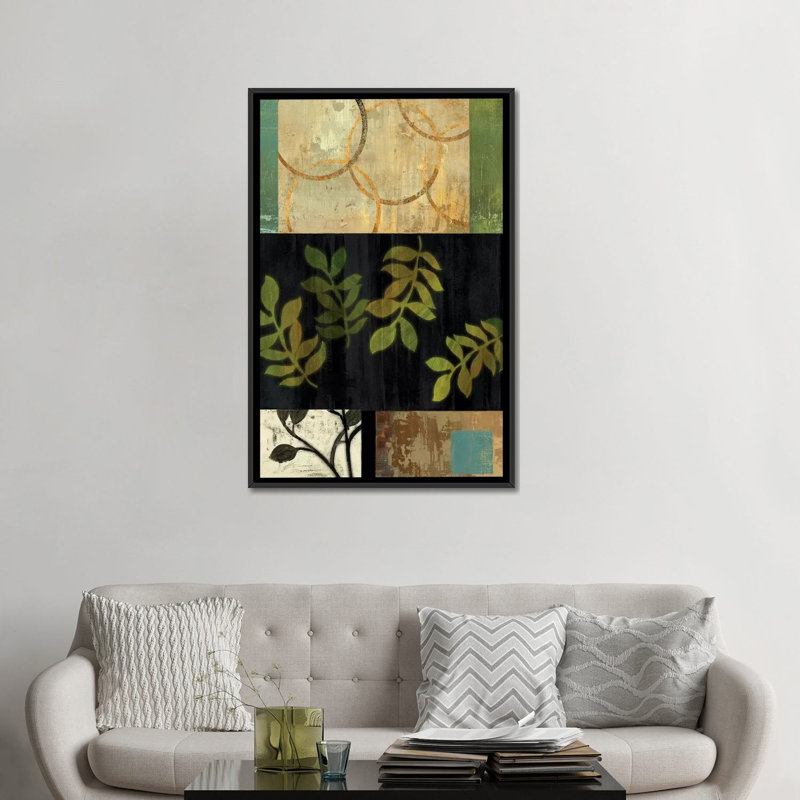 «Leaves of Green I», impression sur toile, H 26 po x l 18 po x P 1,5 po, Toile avec cadre noir, Pas de tapis