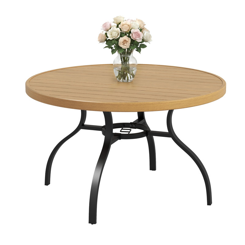 Table de salle à manger ronde de 47 pouces (119 cm) en bois naturel, pour intérieur et extérieur.