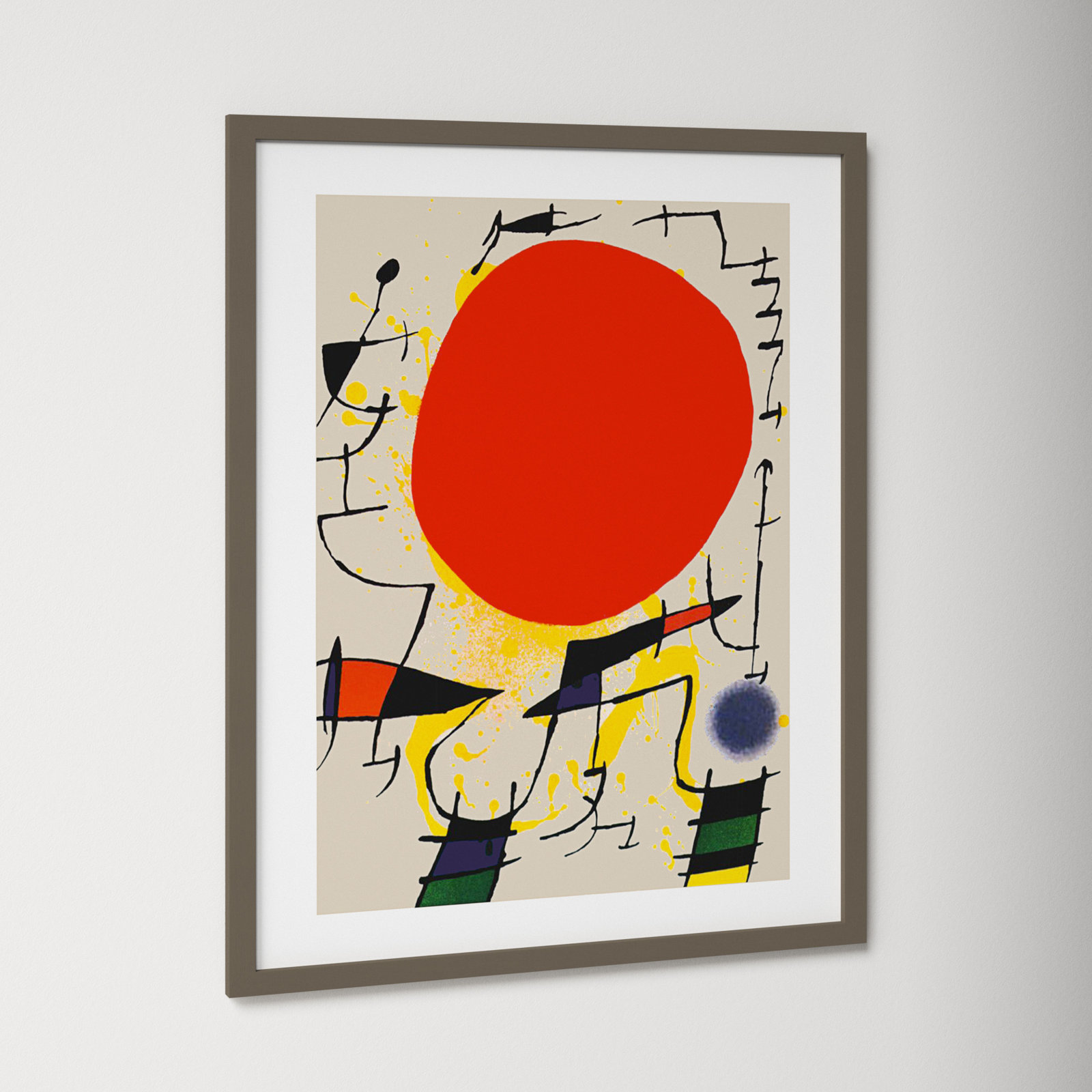 Le Soliel Rouge (The Red Sun) by Joan Miro, 30.38" H x 24.38" W x 0.88" D, Clay Gray Framed Paper