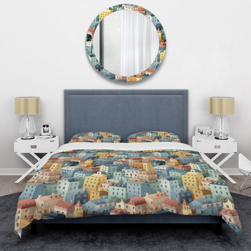 Ensemble de housse de couette doux couleur pastel Nordic Building Collage II