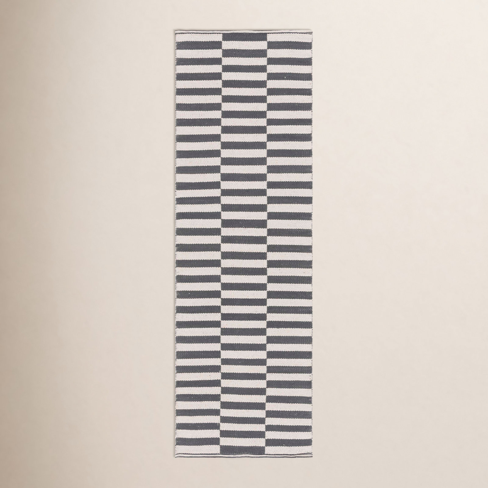 Ilona Ivory Gray Striped Cotton Rug, Runner 2'3" x 13'