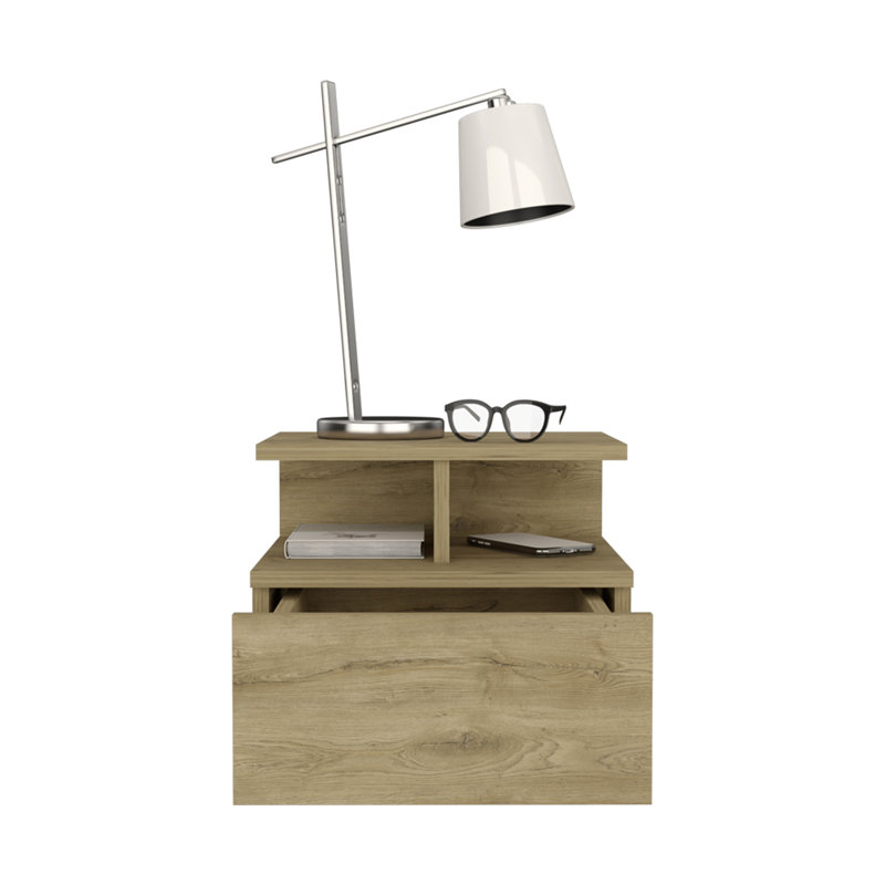 Versatile Floating Nightstand With Drawer And Open Shelves For Optimal Storage, Beige