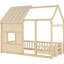 Lit simple au sol avec éclairage à DEL 7 couleurs Natural, structure en bois de haute qualité, coin-nuit semi-fermé, conception basse à terre, bibliothèque pour agencement de chambre à coucher