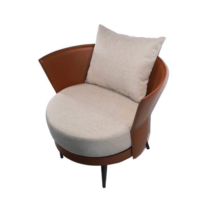 Fauteuil demi-tonneau en cuir avec siège et dossier rembourrés 28 po, Caramel