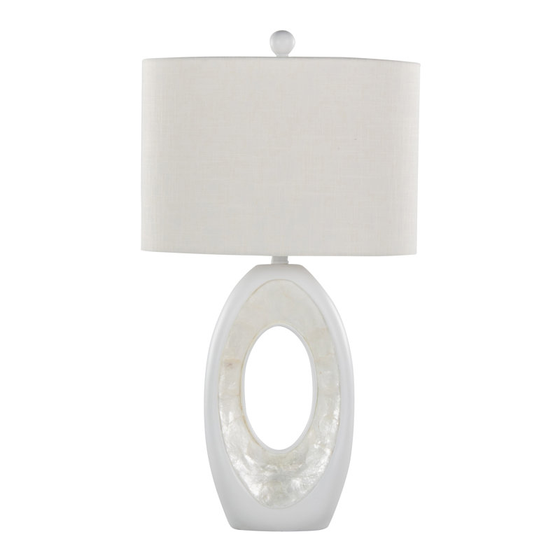 Pearl 29" Polyresin Table Lamp in Matte White Poly, Natural Shell and White Linen Shade - Set of 2