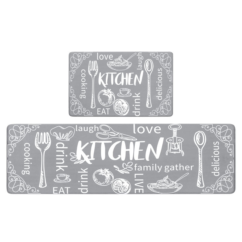 Anti-Fatigue Non-Skid Waterproof Kitchen Mat (Set of 2), Light Gray, Runner 18" x 30" + 18" x 48"