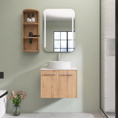 Meuble-lavabo mural 24 po avec lavabo vasque et support de rangement, portes à fermeture douce