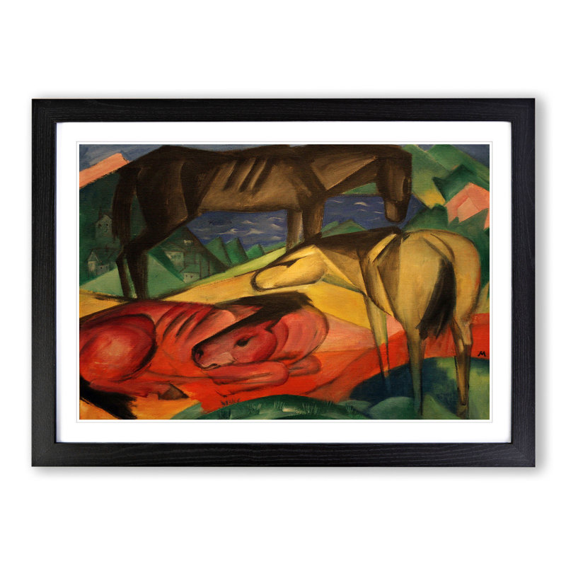 Three Horses by Franz Marc - Picture Frame Painting, 27cm H x 36cm W x 2cm D, Black