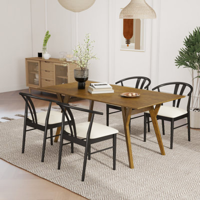 Merrimac Modern Dining Set, Wood Dining Table With Wishbone Chairs