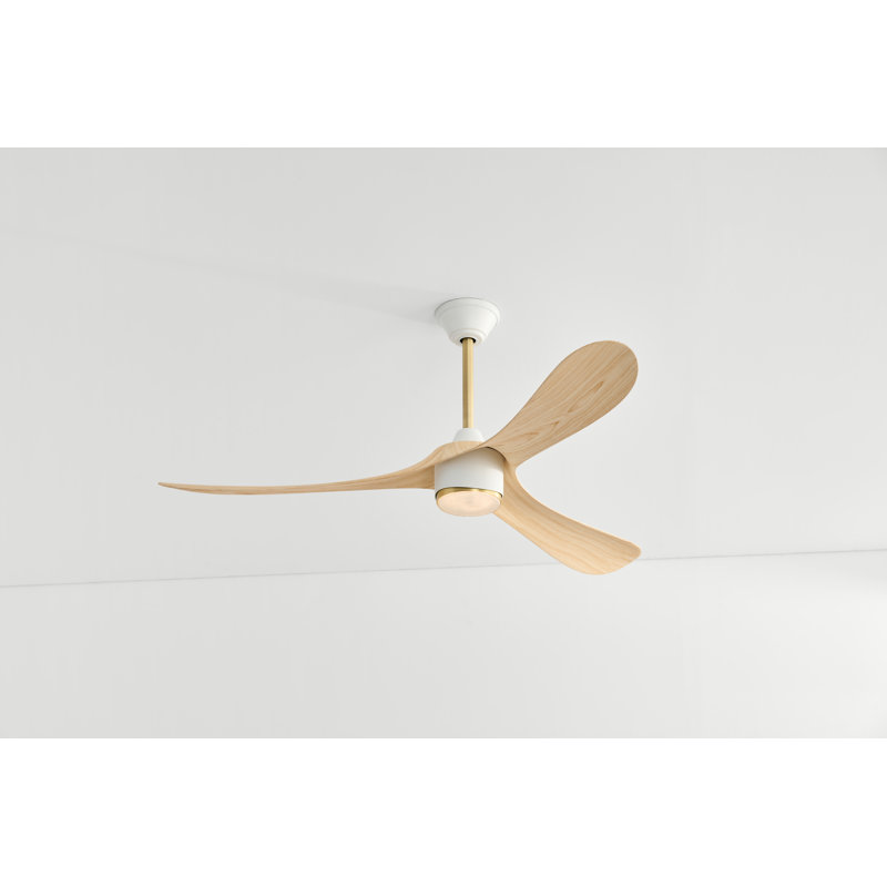 Aerocurve LED Smart Ceiling Fan, White and Brushed Brass with Natural Blades