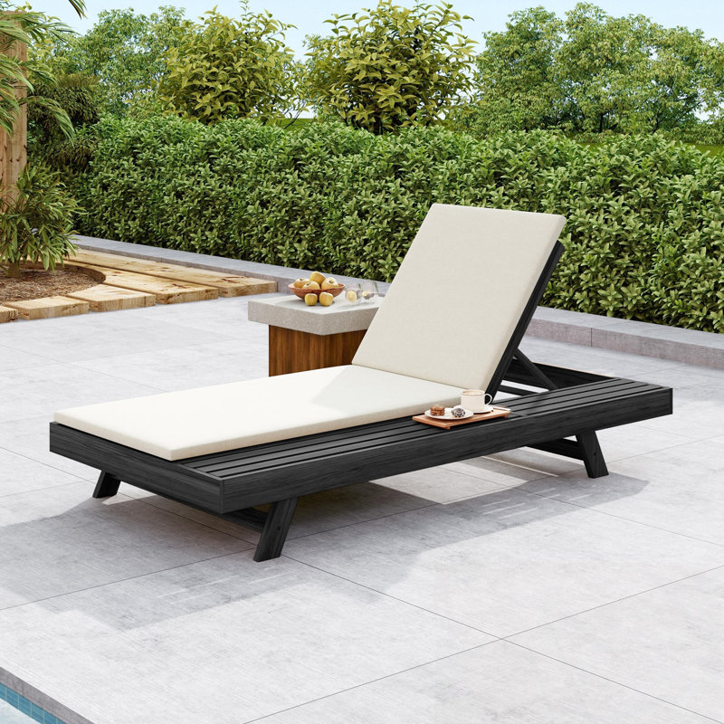 Chaise longue d'extérieur avec espace de rangement latéral, Beige