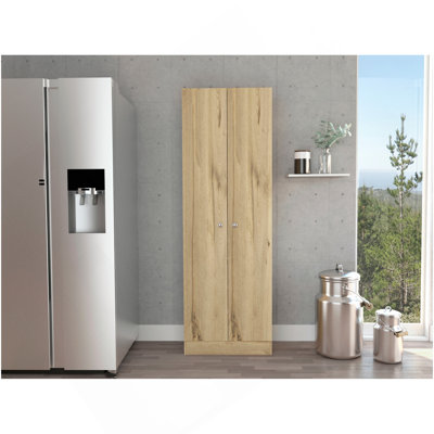 Armoire à rangement multiple, double porte, cinq tablettes - chêne clair / noir