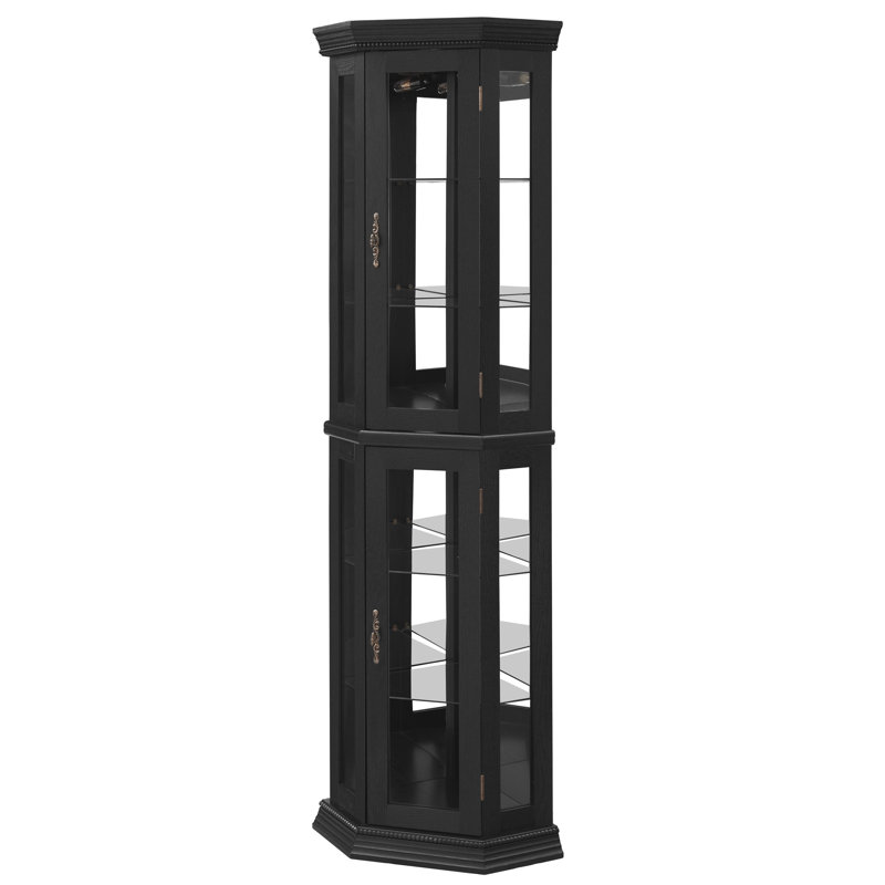 Sophisticated Glass Curio Cabinet With Built - In Led, Mirrored Back, And Adjustable Shelving, Black Elegant 3 Side Vintage Beads, Smooth Doors, Customizable Organization,