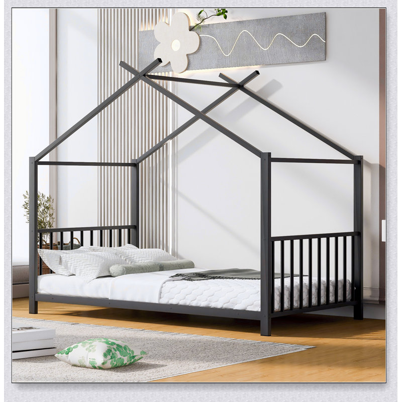 Metal House Platform Bed, Black