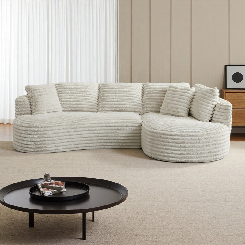 Boneless Sectional Oversized Sofa, Cream Corduroy, Right Hand Facing