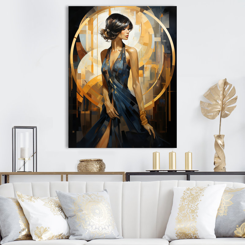 Art sur toile Sapphire Woman Elegance VII, Cadre flottant noir, H 20 po x l 12 po x P 1 po