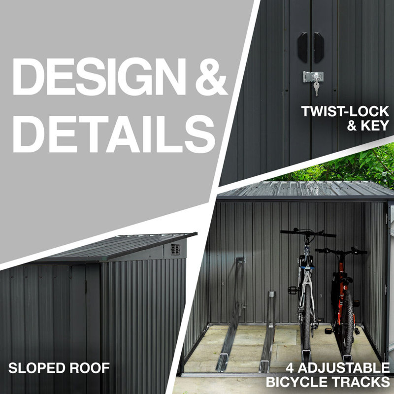Hanover Dark Gray Galvanized Steel Bicycle Storage Shed with Lock