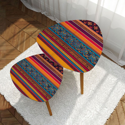 Triangle Nesting Coffee Table Set of 2 Blanket Detail Latin American Color End Table Modern Minimalist Side Table Set for Living Room Bedroom