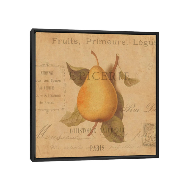 « poire », reproduction d’impression sur toile tendue, H 18 po x l 18 po x P 1,5 po, Toile avec cadre noir, Pas de tapis
