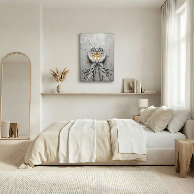 Art mural sur toile Gallery Wrap pour le salon, la chambre à coucher, le bureau ou le vestibule - Décoration murale décorative avec des mains dorées