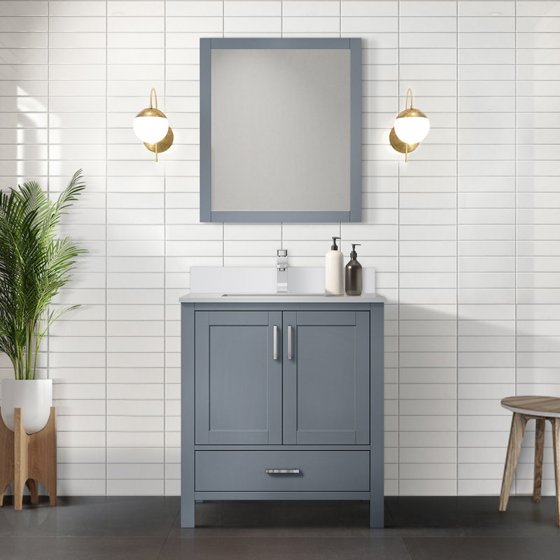Jacques 30 in. W x 22 in. D Bath Vanity, Top, and 28 in. Mirror, White Quartz, Dark Grey
